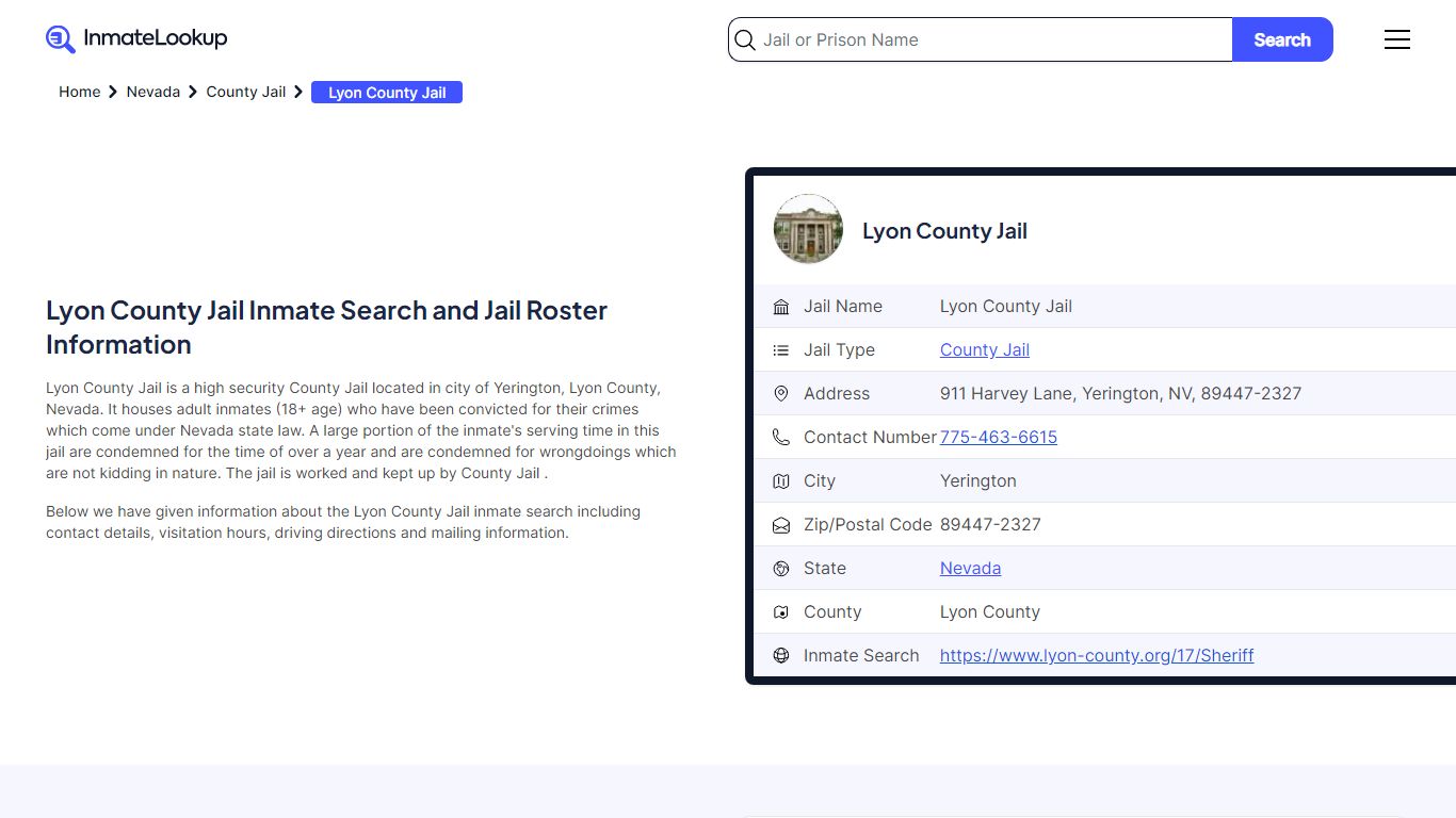 Lyon County Jail Inmate Search - Yerington Nevada - Inmate Lookup